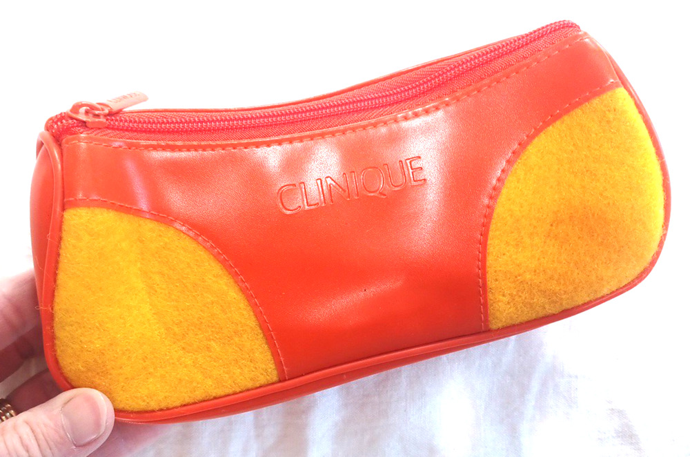 Clinique VTG Orange Yellow PVC Felt Zipper Cosmetic Makeup Bag 8x3